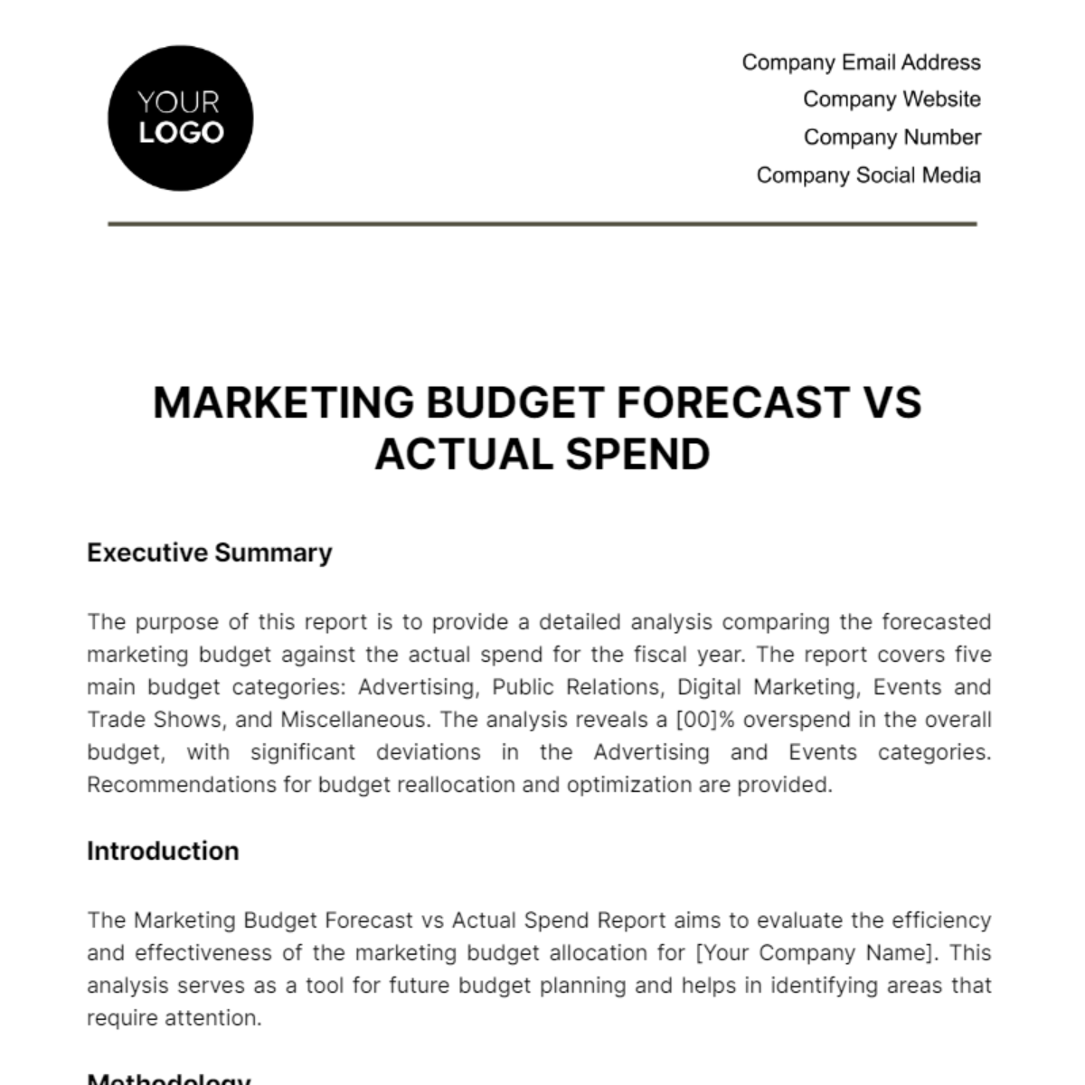Marketing Budget Forecast vs Actual Spend Template