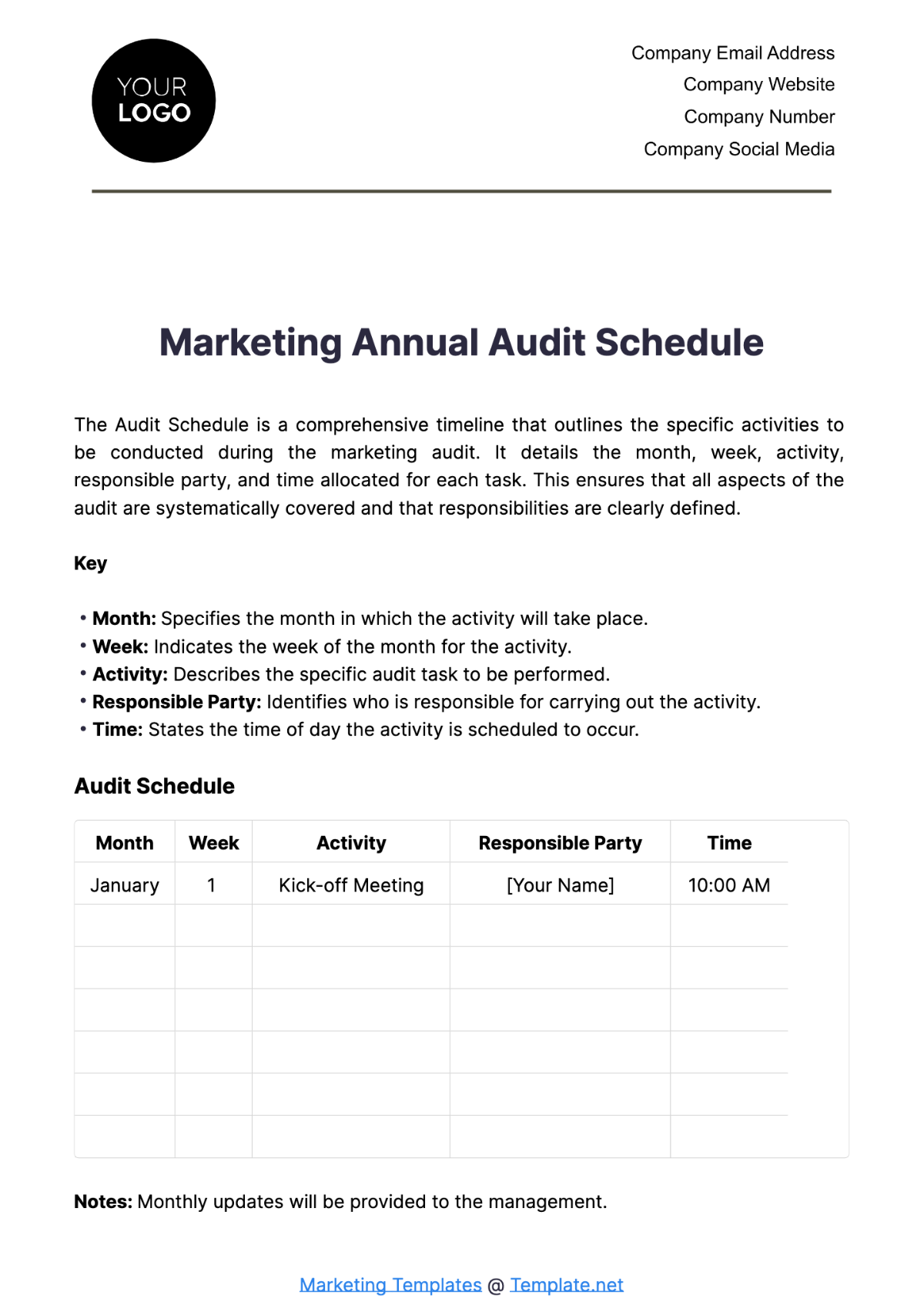 Marketing Annual Audit Schedule Template - Edit Online & Download