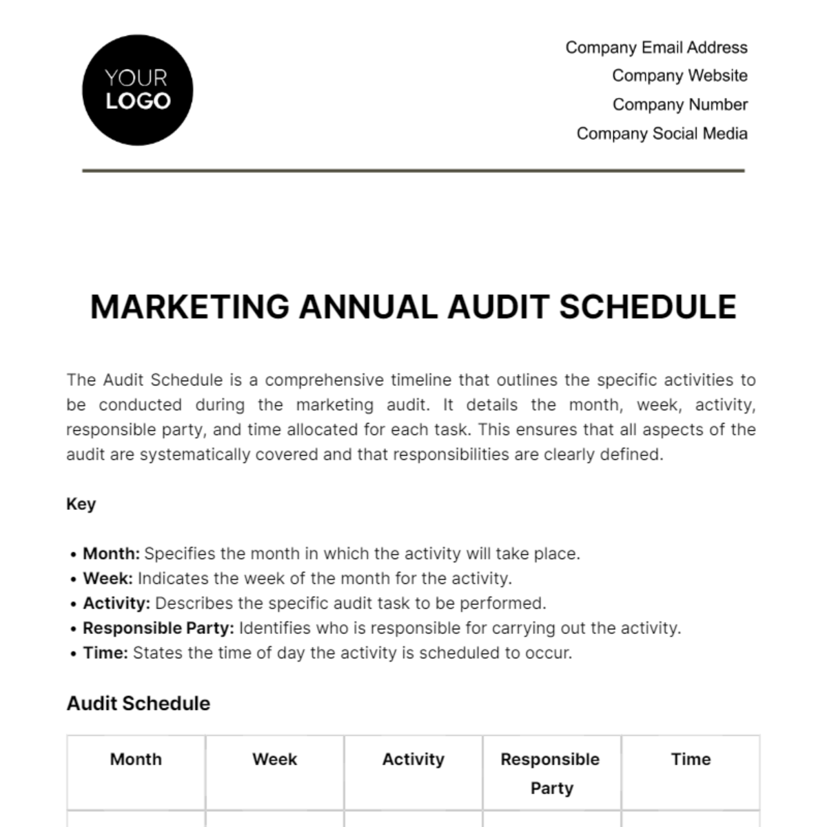 Free Marketing Annual Audit Schedule Template