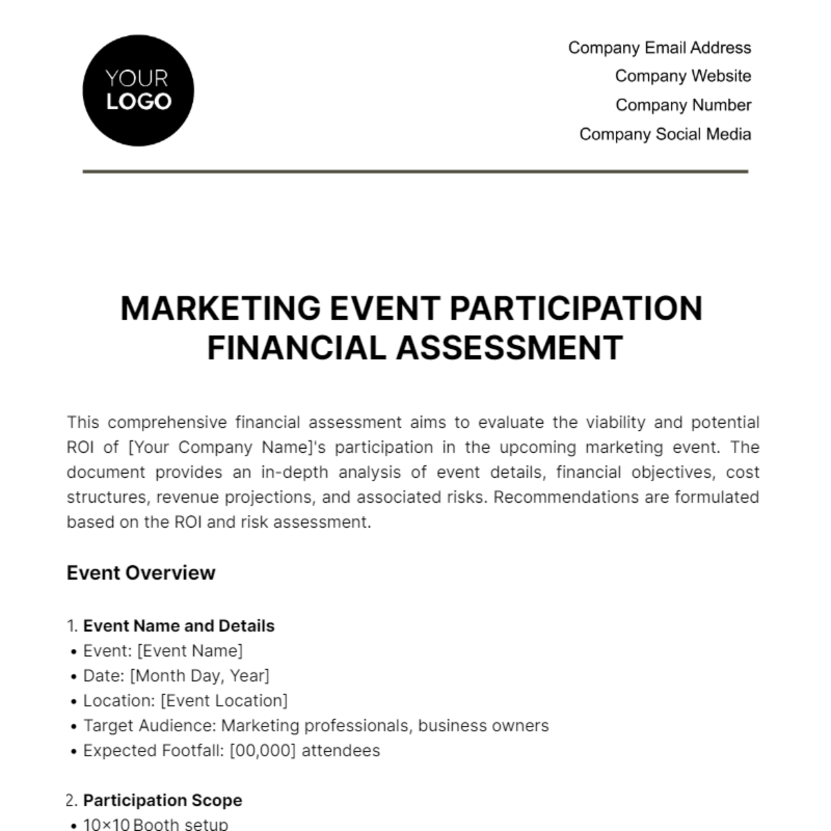 Marketing Event Participation Financial Assessment Template