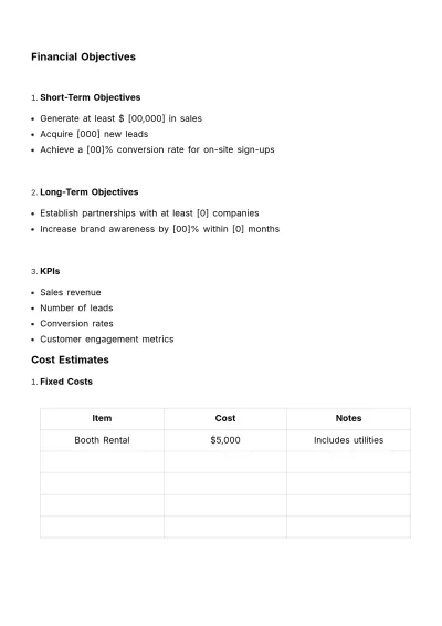 Free Marketing Event Participation Financial Assessment Template to Edit Online
