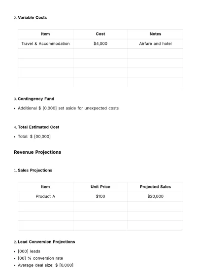 Free Marketing Event Participation Financial Assessment Template to Edit Online