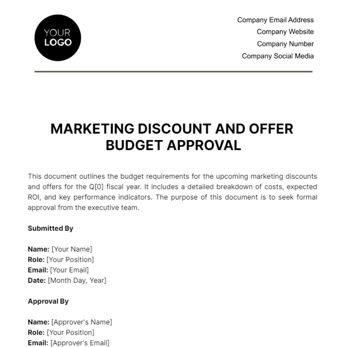 Marketing Discount and Offer Budget Approval Template