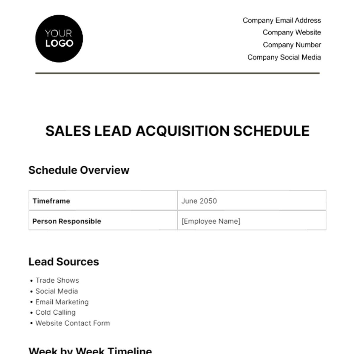 Sales Lead Acquisition Schedule Template