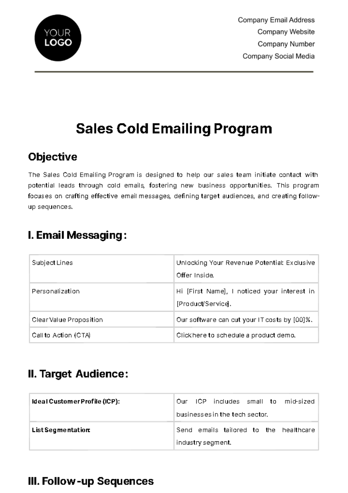 Sales Cold Emailing Program Template