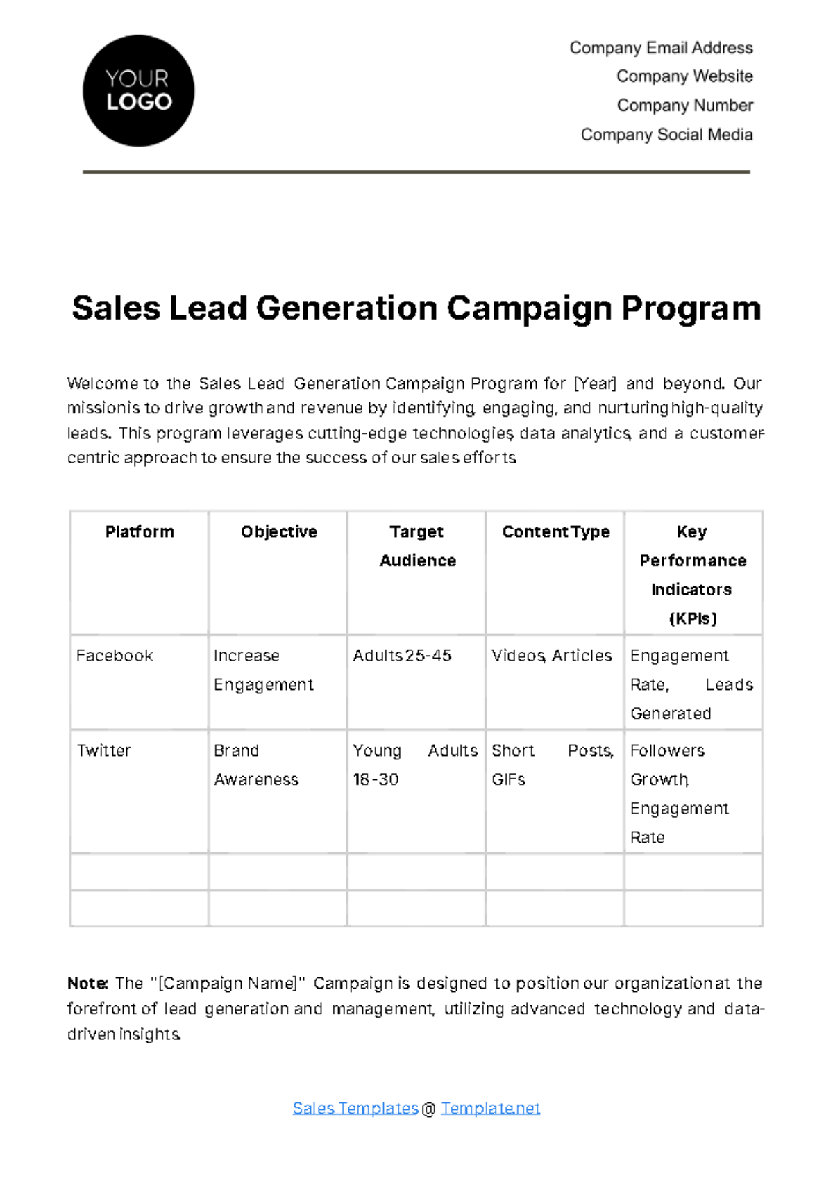 Free Sales Lead Generation Campaign Program Template