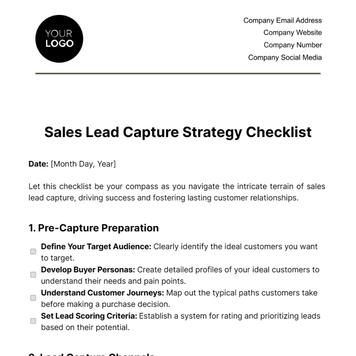 Sales Lead Capture Strategy Checklist Template