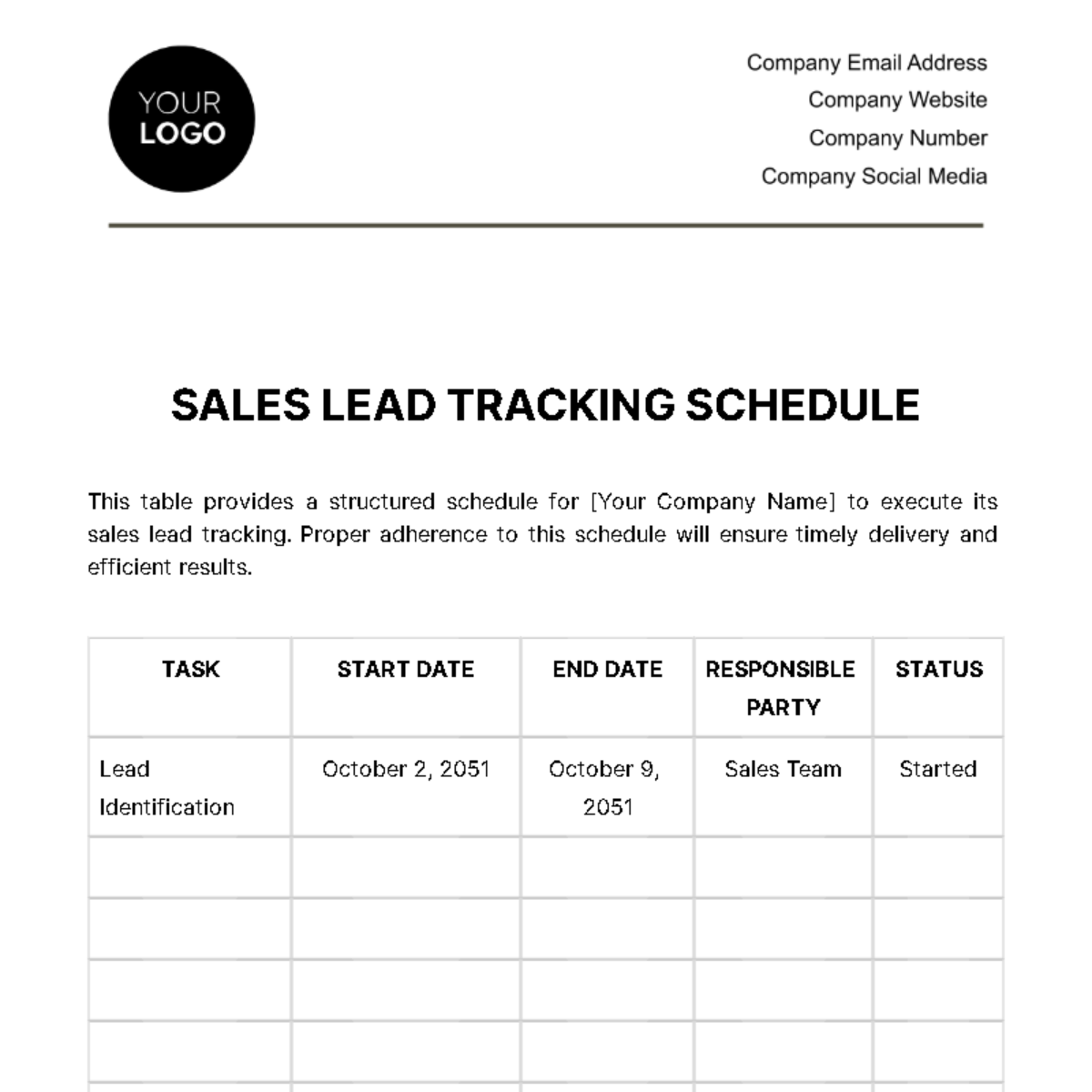 Sales Lead Tracking Schedule Template