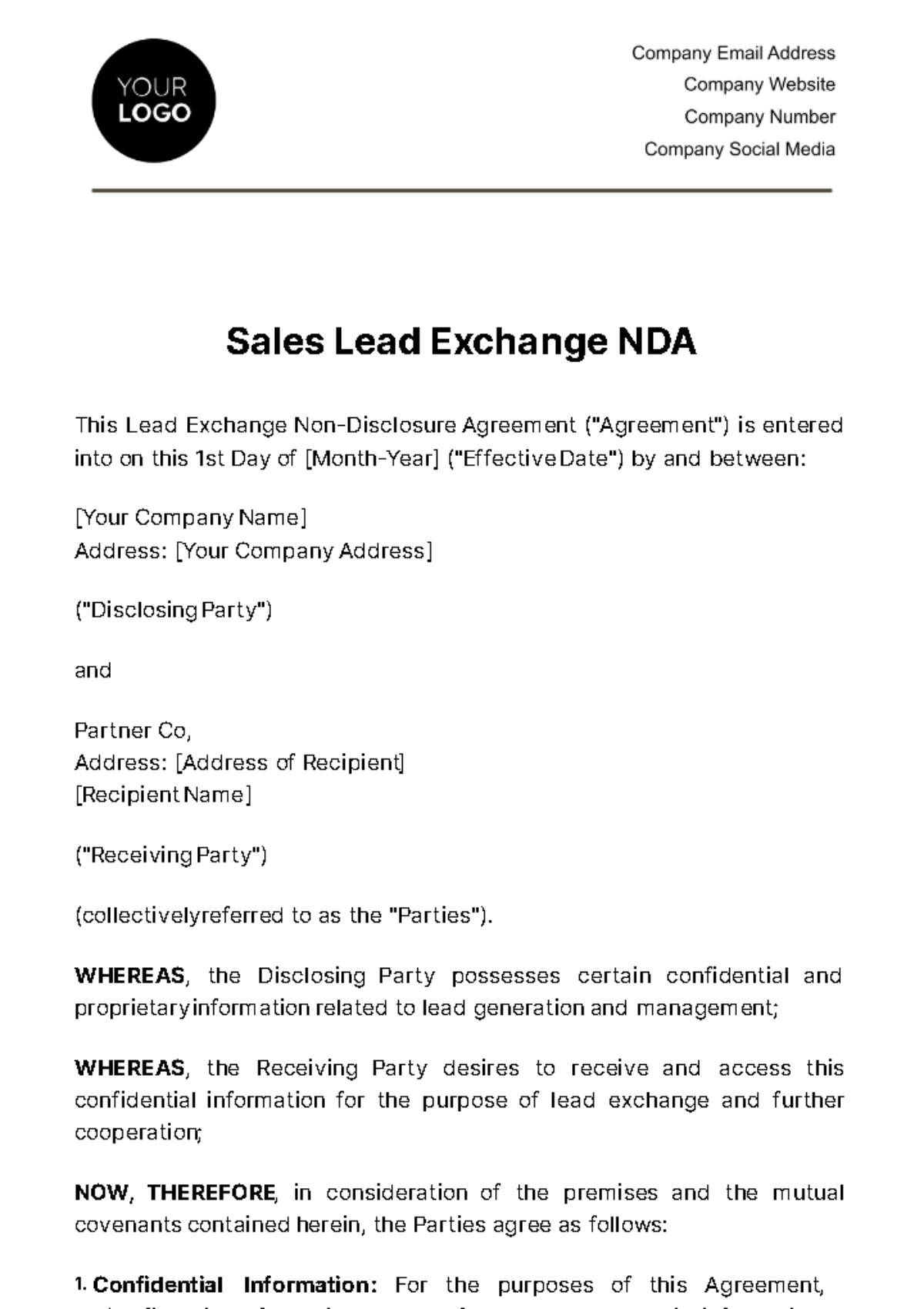 Sales Lead Exchange NDA Template