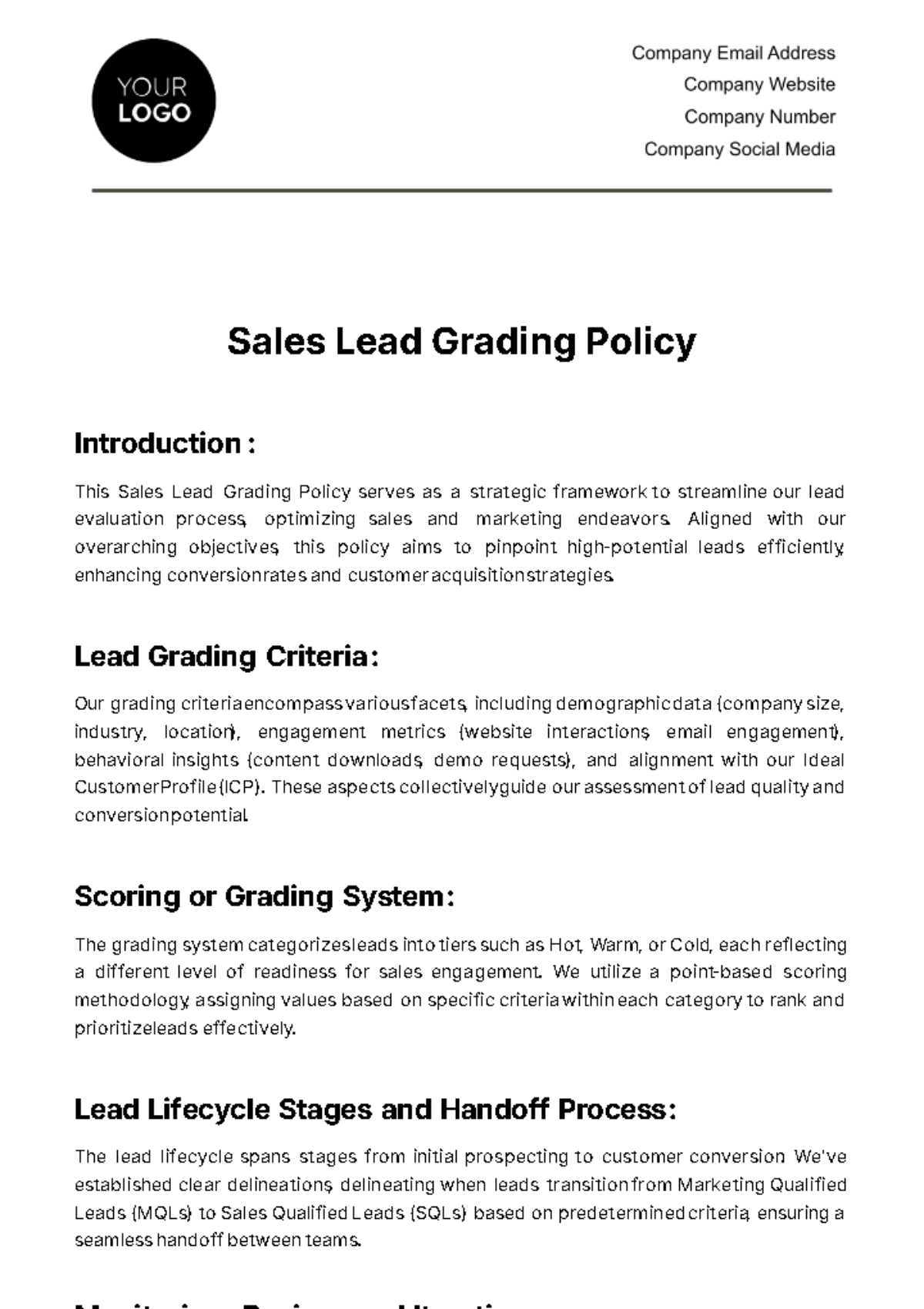 Free Sales Lead Grading Policy Template