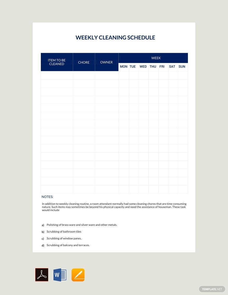 Weekly Cleaning Schedule 