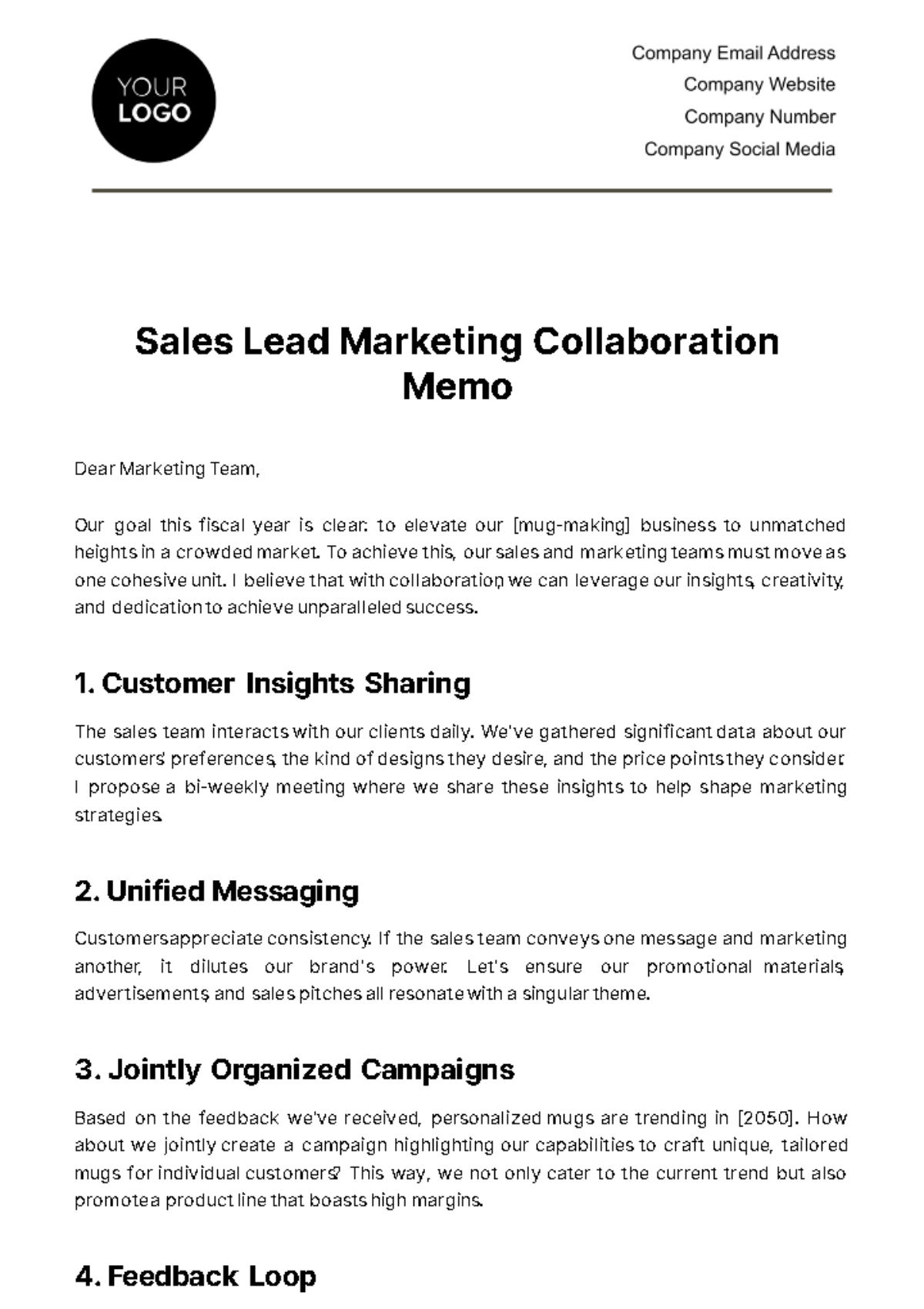 Free Sales Lead Marketing Collaboration Memo Template