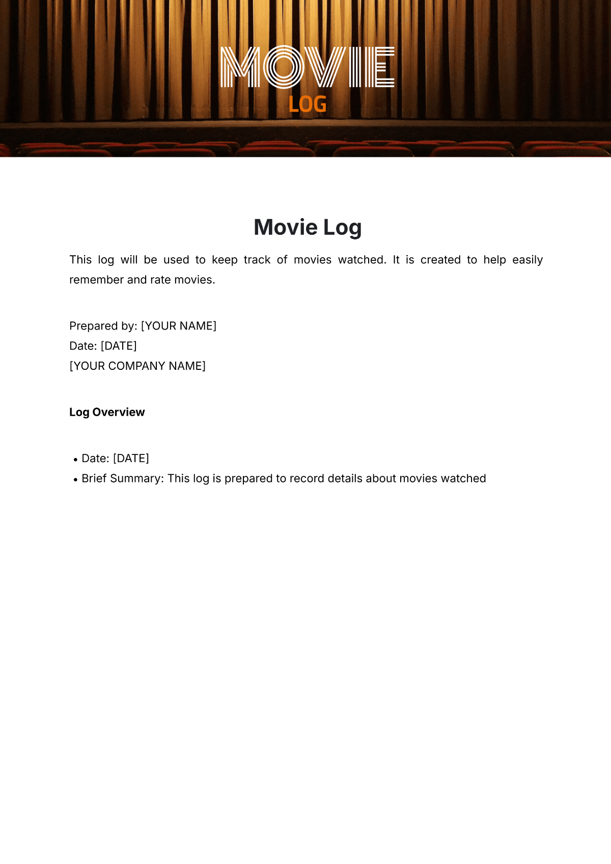 Free Movie Log Template to Edit Online