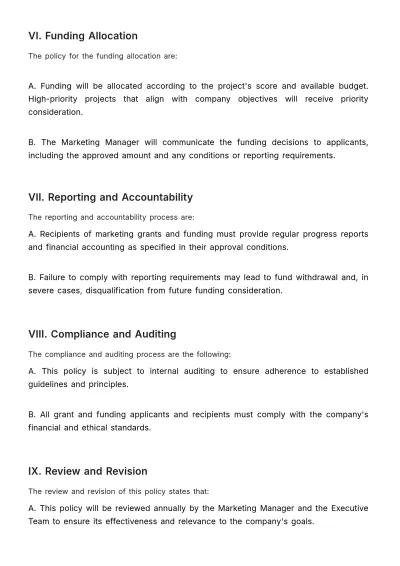 Free Marketing Grants and Funding Policy Template to Edit Online