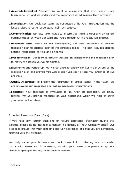 Free Sales Client Concern Addressal Document Template to Edit Online