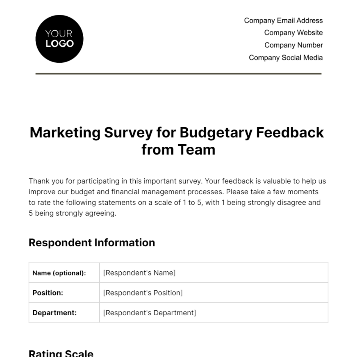 Free Marketing Survey for Budgetary Feedback from Team Template