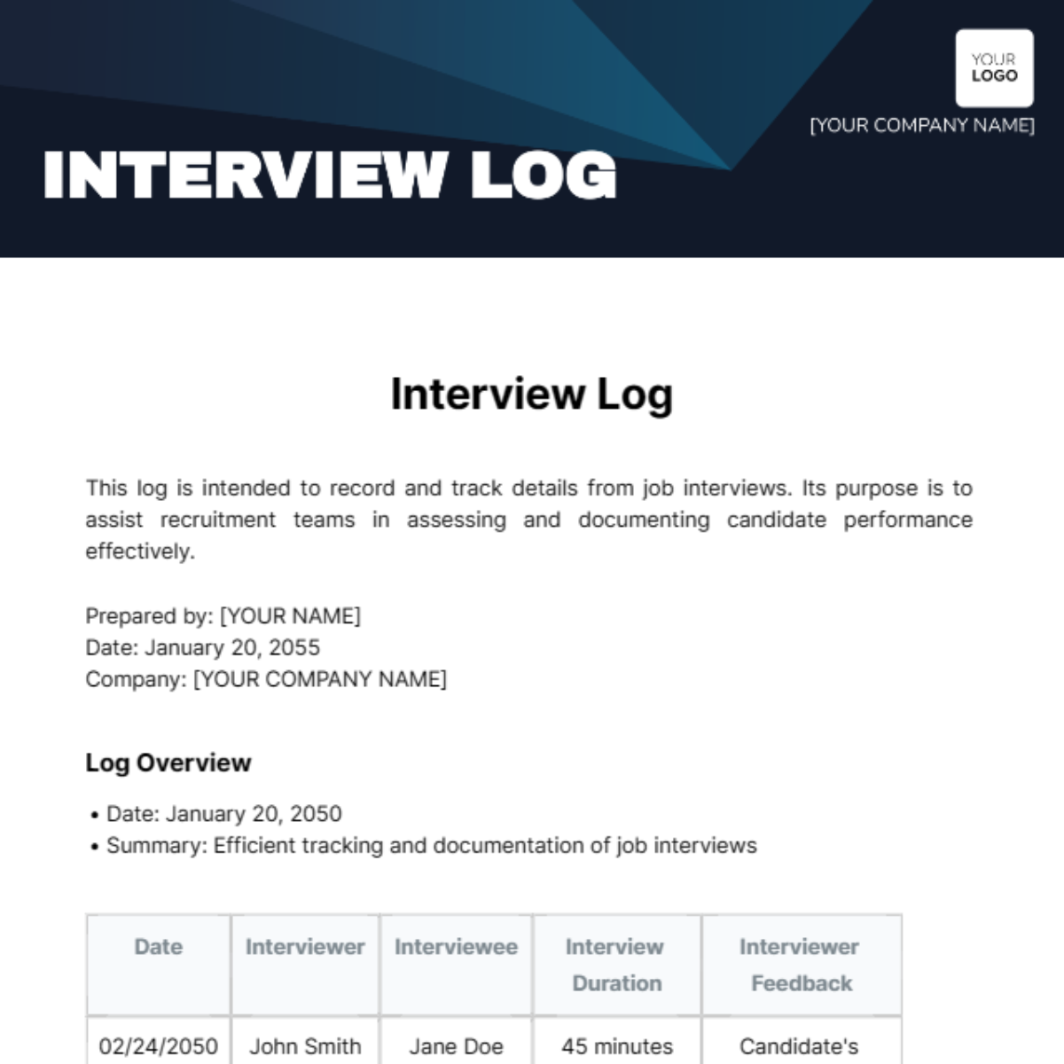 Free Interview Log Template
