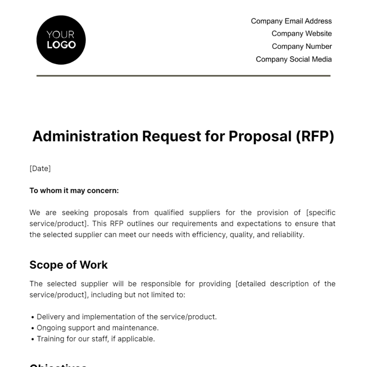Administration Request for Proposal (RFP) Template