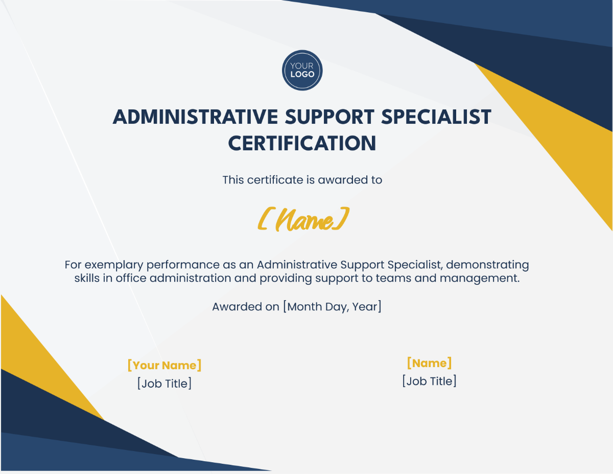 Administrative Support Specialist Certification Template