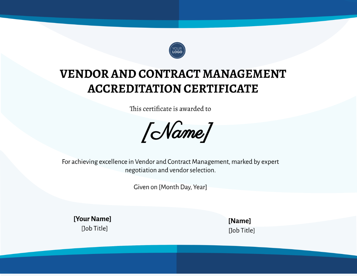 Vendor and Contract Management Accreditation Certificate Template