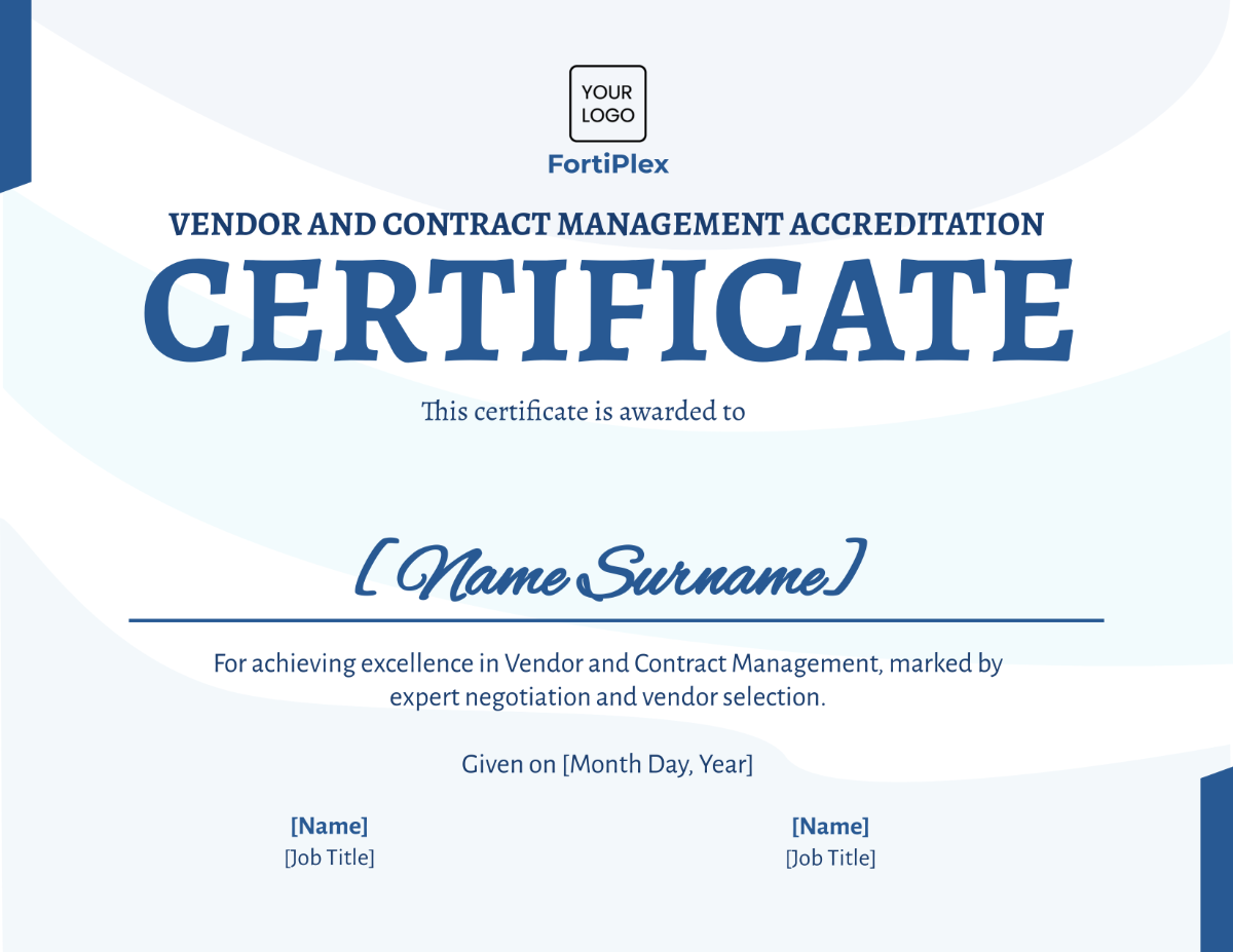 Free Vendor and Contract Management Accreditation Certificate Template