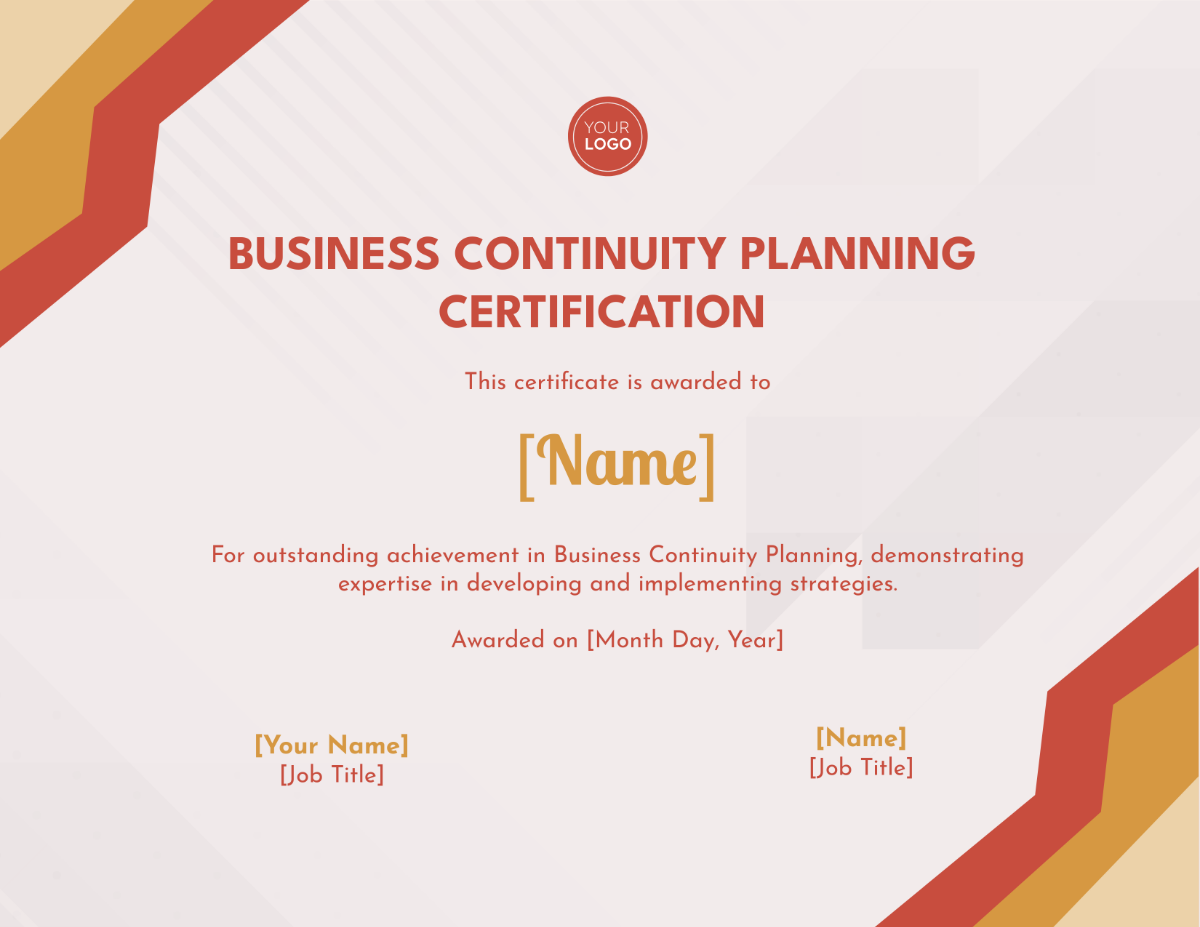Business Continuity Planning Certification Template