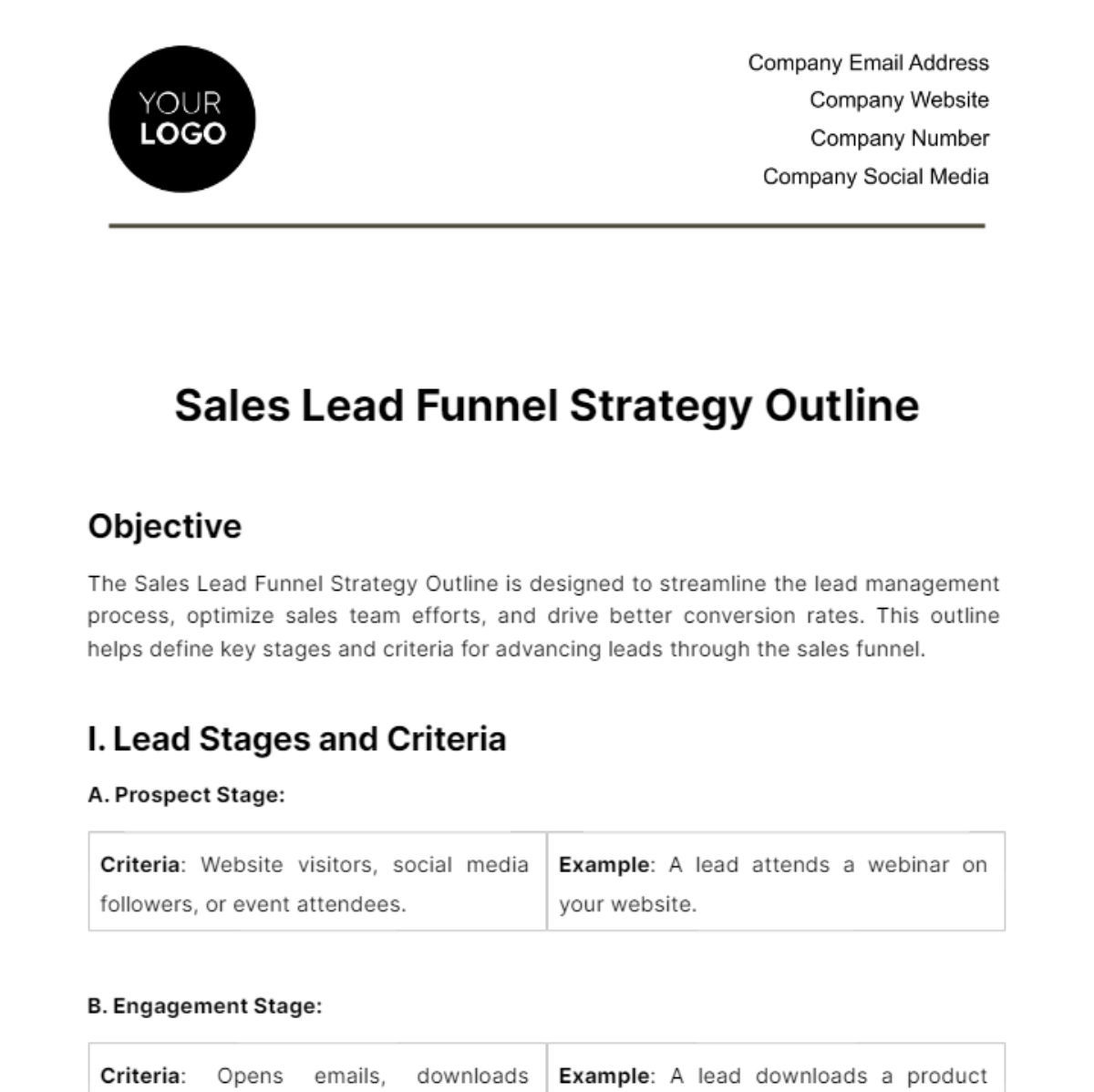 Sales Lead Funnel Strategy Outline Template