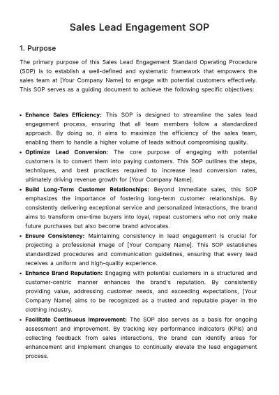 Free Sales Lead Engagement SOP Template to Edit Online