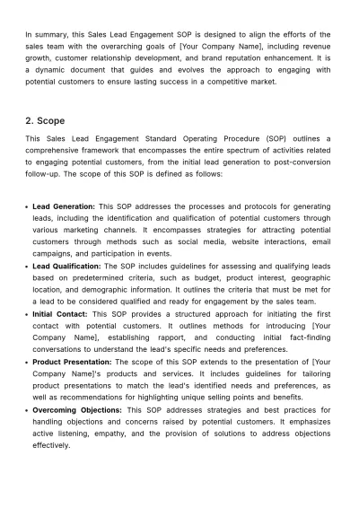 Free Sales Lead Engagement SOP Template to Edit Online