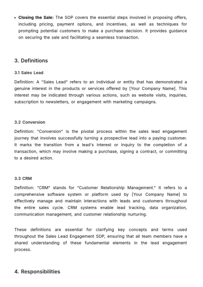 Free Sales Lead Engagement SOP Template to Edit Online