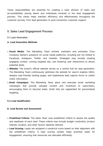 Free Sales Lead Engagement SOP Template to Edit Online