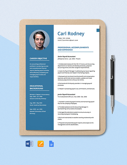 Payroll Accountant Resume Template - Google Docs, Word, Apple Pages