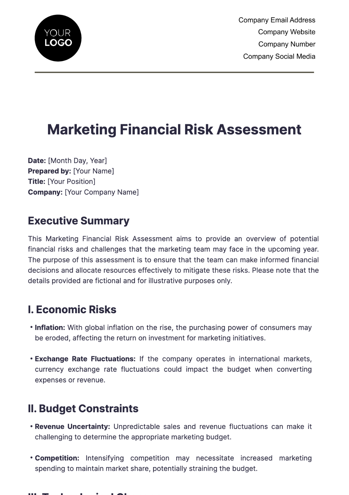 Marketing Financial Risk Assessment Template - Edit Online & Download