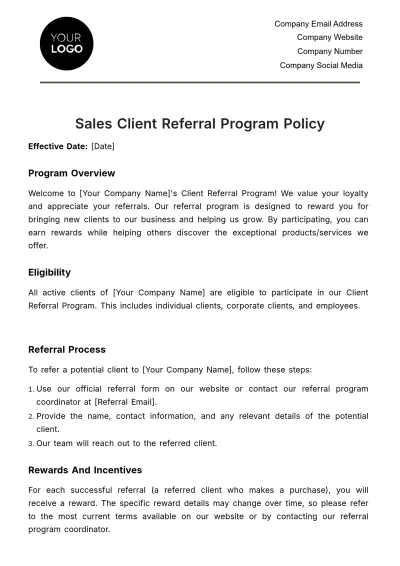 Free Sales Client Referral Program Policy Template to Edit Online