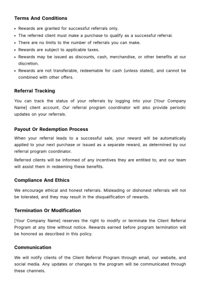 Free Sales Client Referral Program Policy Template to Edit Online