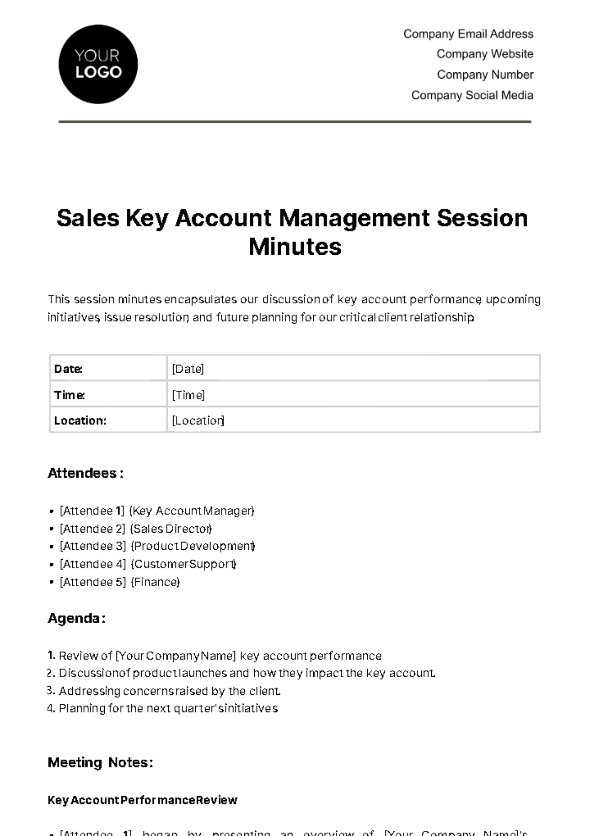 Free Sales Key Account Management Session Minute Template