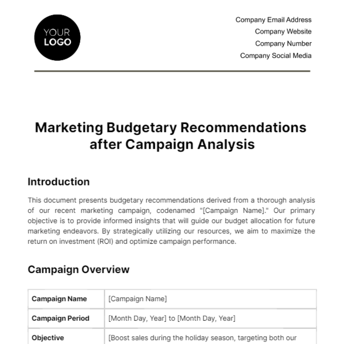 Free Marketing Budgetary Recommendations after Campaign Analysis Template