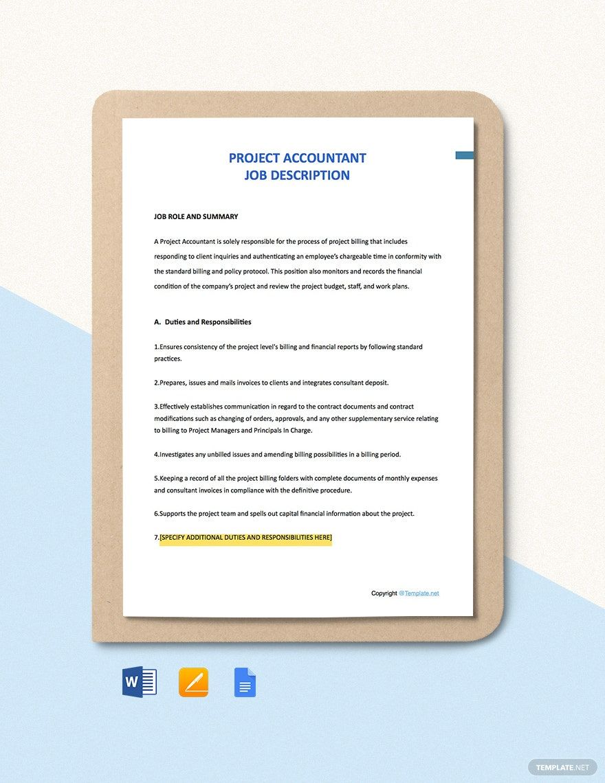 Project Accountant Job Ad/Description Template