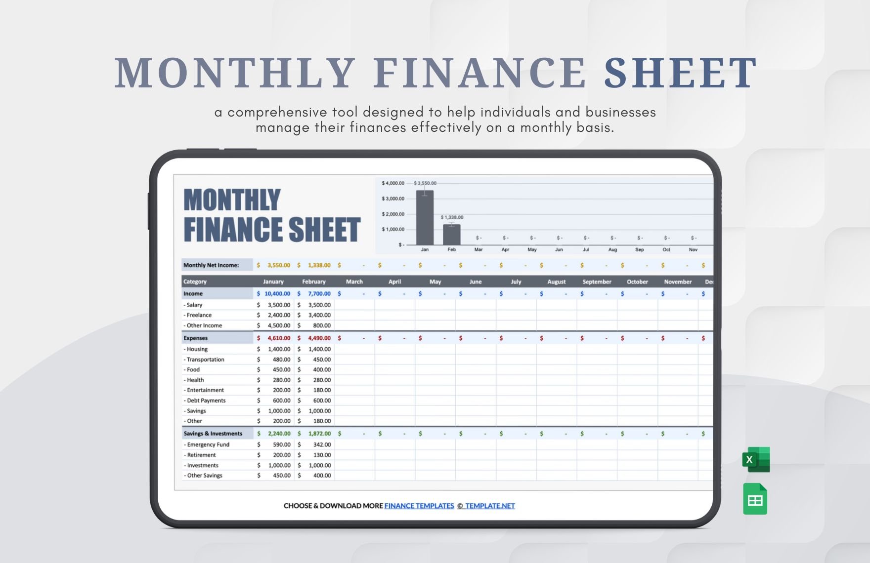 Free Monthly Finance Sheet Template