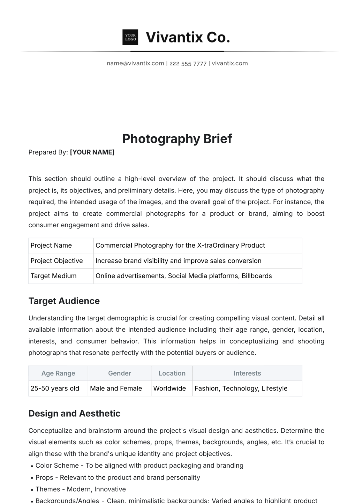 Printable Photography Brief Template - Edit Online & Download