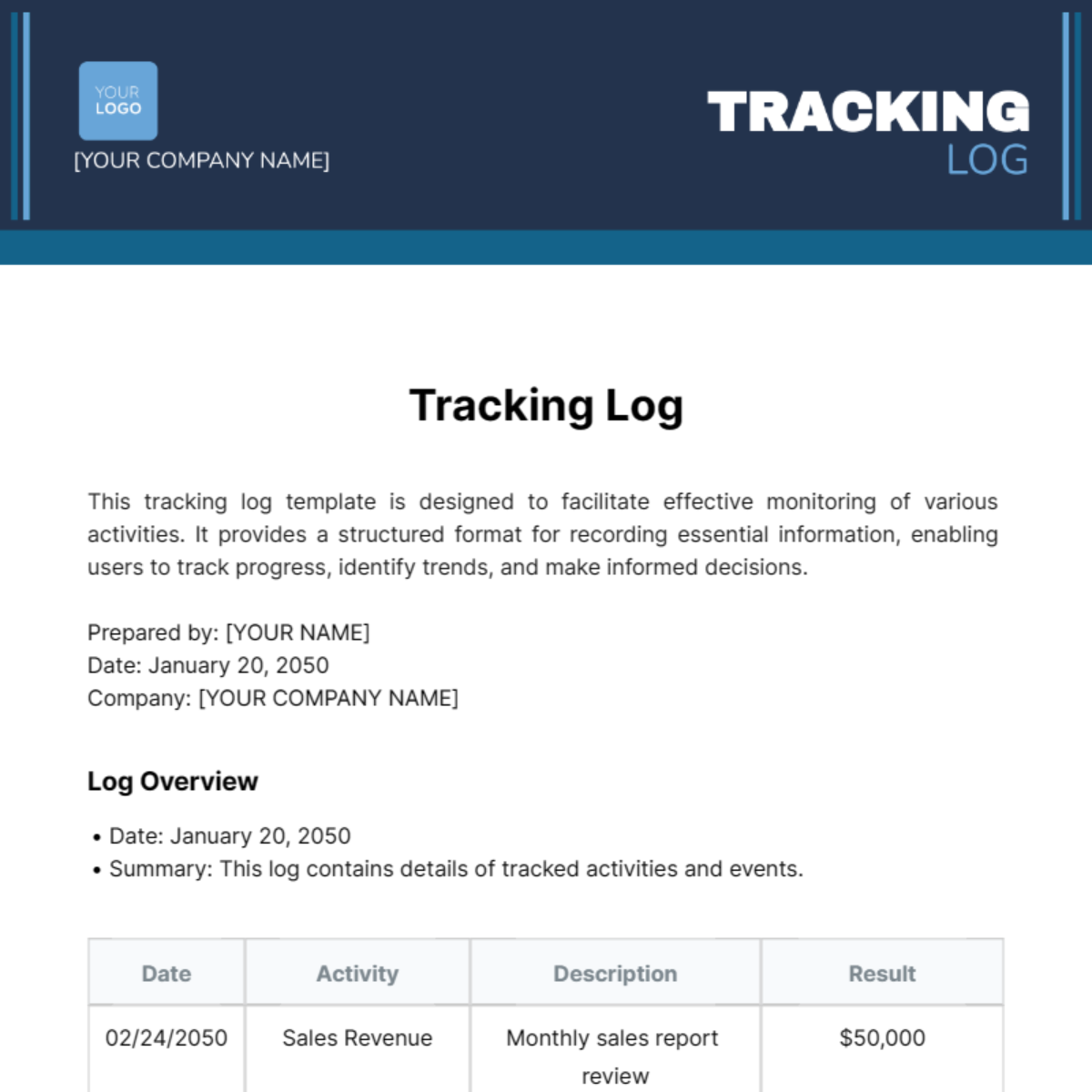 Free Tracking Log Template