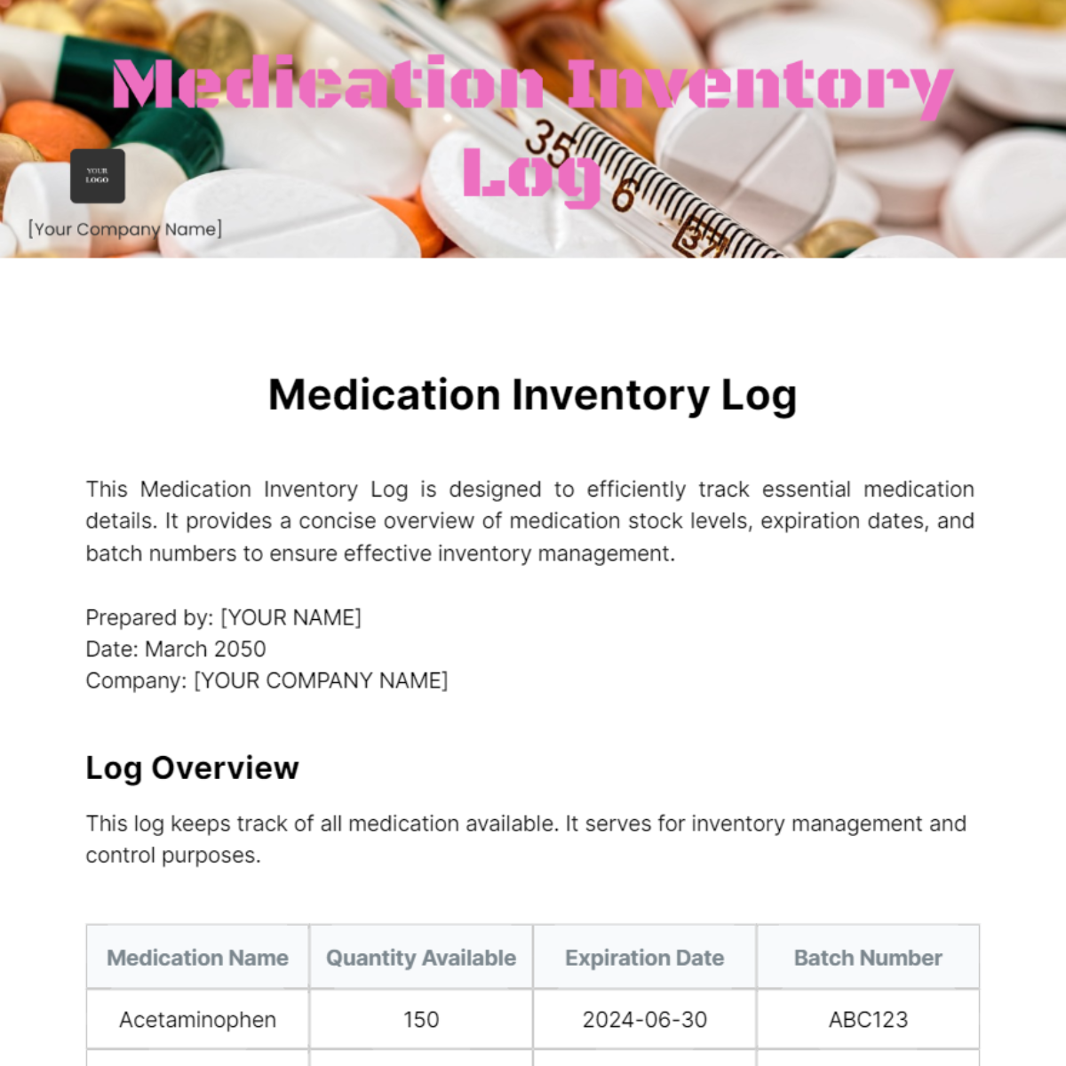 Free Medication Inventory Log Template