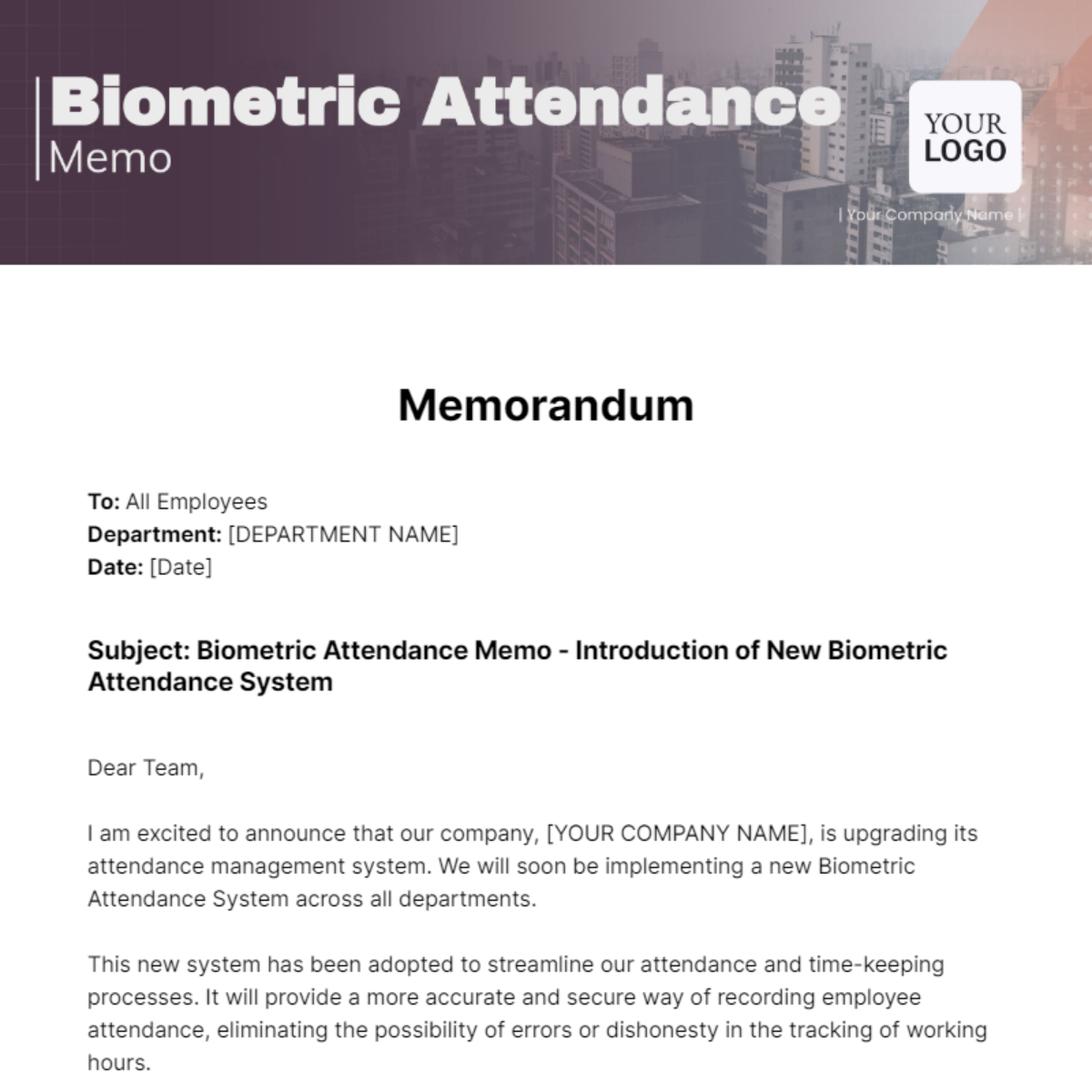 Biometric Attendance Memo - Edit Online & Download