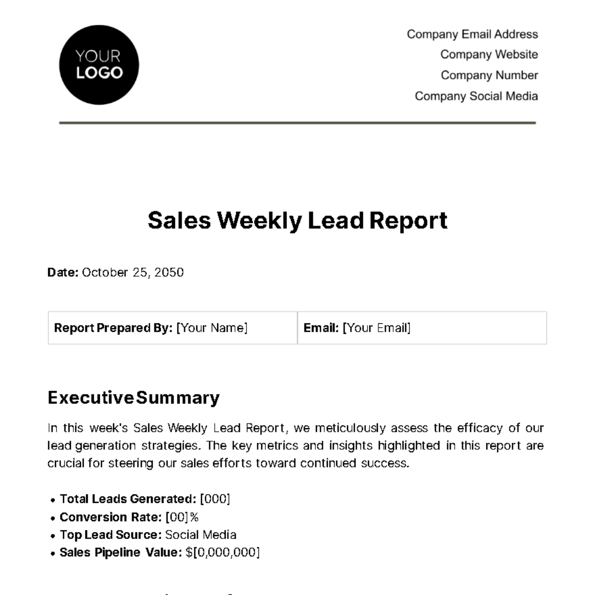 Sales Weekly Lead Report Template - Edit Online & Download Example ...