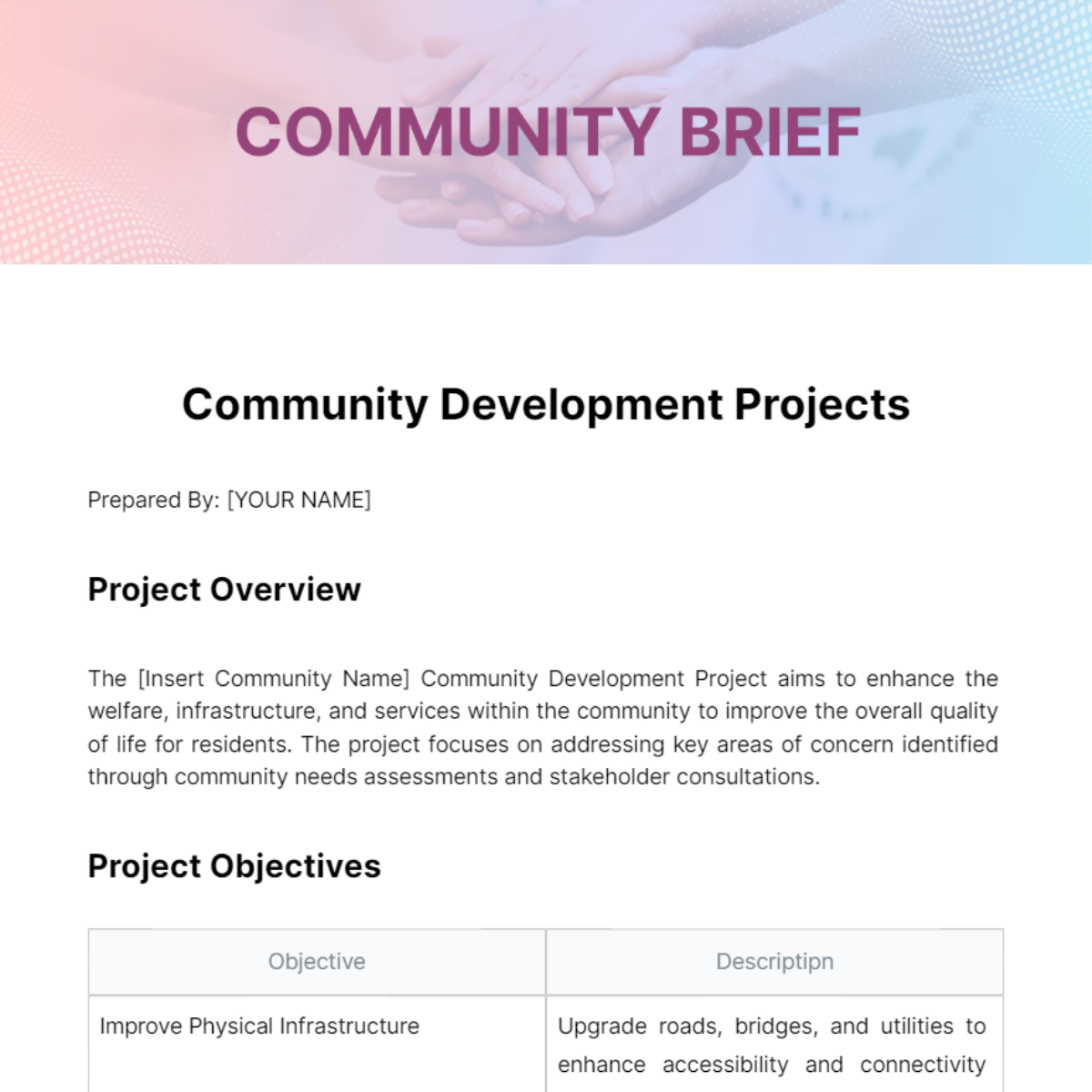 Community Brief Template - Edit Online & Download