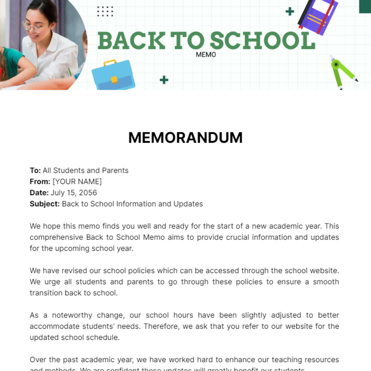 Back to School Memo - Edit Online & Download