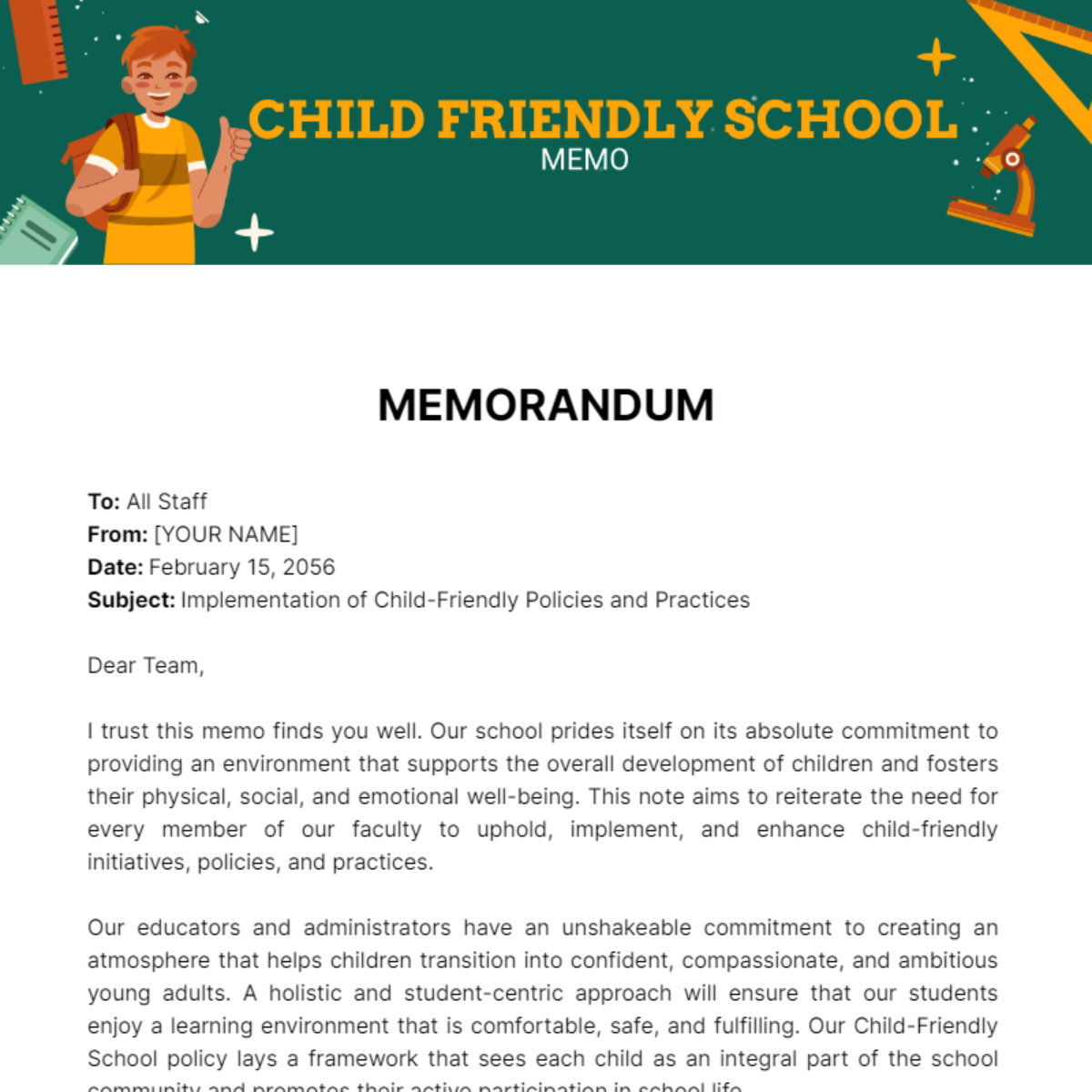 Child Friendly School Memo - Edit Online & Download