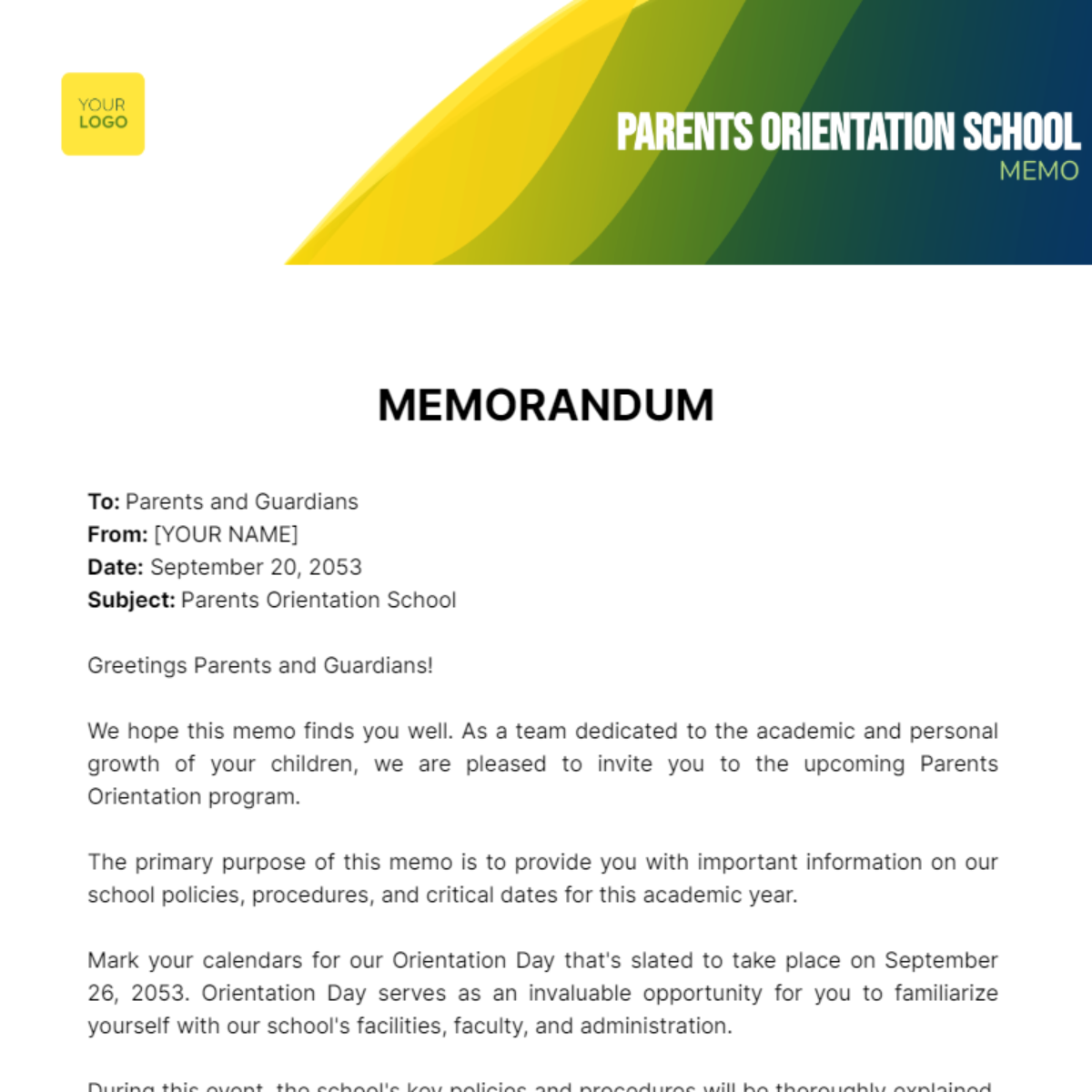 Parents Orientation School Memo - Edit Online & Download