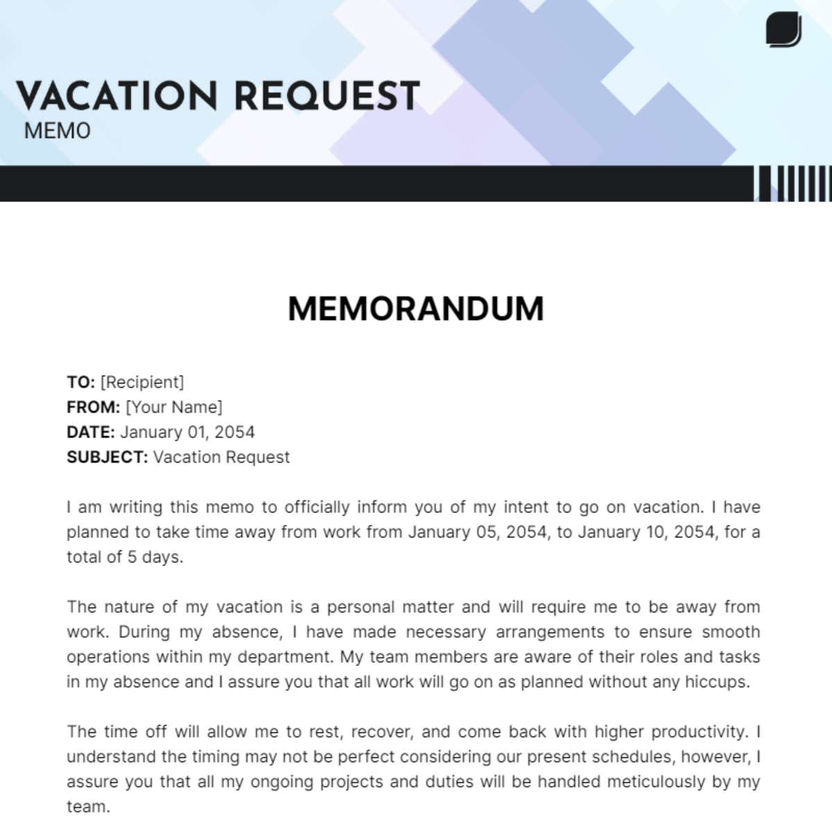 Vacation Request Memo - Edit Online & Download