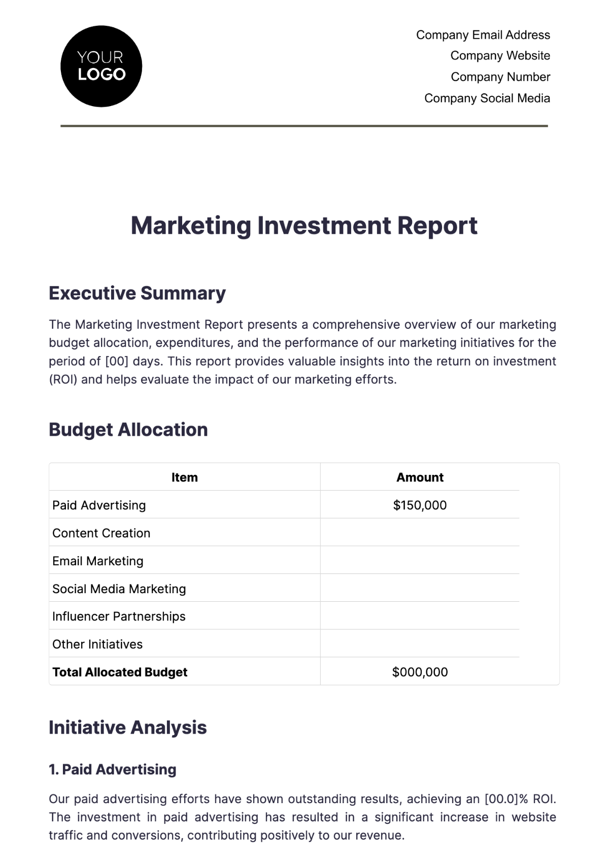 Marketing Investment Report Template - Edit Online & Download